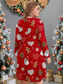 Glamance Polina Brazil 女士红色加大码连衣裙长袖圆领休闲圣诞、纯色、几何图案夏季女装夏季连衣裙女士太阳裙度假连衣裙外出 - 紅色 - 查看 2