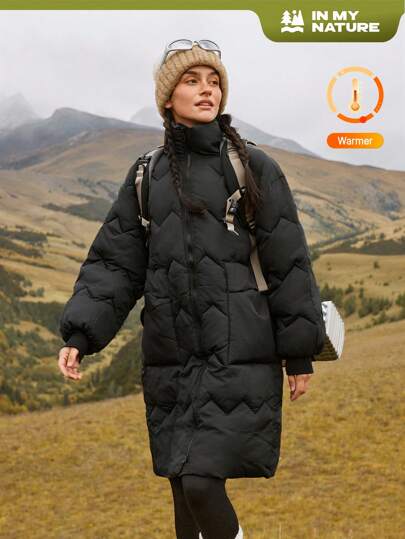 In My Nature 2024冬季新款女长款棉衣宽松加厚立领棉衣韩版纯色外套