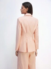 Maija Women's Apricot Turn-Down Collar Button Down Long Sleeve Suit Jacket With Padded Shoulders Front Pocket, Fashion Versatile For Casual, Commute, Valentine's Day Party - Pink - View 4