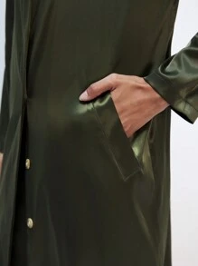 Maija 女士深绿色缎面斜纹时尚纽扣前口袋百搭长袖圣诞休闲节日夹克，常规版型 - 墨綠色 - 查看 3