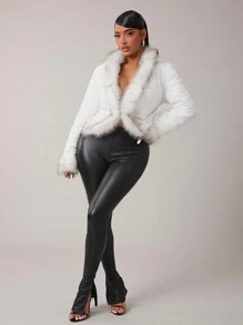 SHEIN SXY Pure White Fur Collar Thickened Bread Jacket
