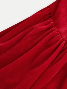 Tween Girls Fitted Casual Camisole Waist Minimalist Solid Red Velvet Long Sleeve Dress