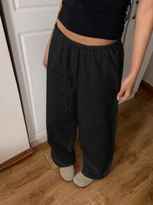 CovetEZ Women's Black Woven Casual Wide Leg Pants - Black - View 3