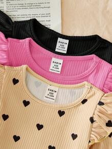 SHEIN LMoss Kids LMoss 3pcs Babygirl Autumn/Winter Cute Versatile Knit Elastic Polka Dot Top Set - Black and White - View 5