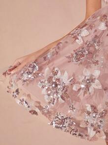 Enchnt Spring/Summer Romantic Women's Pink Elegant Sweet Cute Sparkle Floral Sequin Embroidery Princess Mini Dress,Sweet&Elegant Outfit For Sweet Date Night &Wedding Guest Dress Women &Holiday & Graduation Dress&Daily Commuting&Vacation&Garden Parties & Concert Outfit Women - Pink - View 4