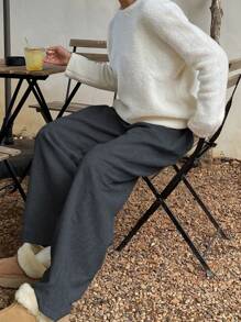 DAZY Quần dài rộng rãi thoải mái cho nữ, trang phục giải trí hàng ngày tối giản - Màu xám đen - Xem 2