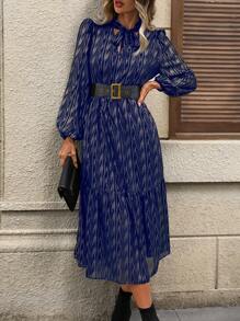 EMERY ROSE Vestido elegante de manga farol con efecto tie-dye para mujer, de largo midi, para otoño