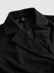 SHEIN MOD 女士纯色前扣长袖缺口翻领休闲西装外套，商务休闲女装，冬季女装外套，优雅女士，新年女装，西装连衣裙 - 黑色 - 查看 4