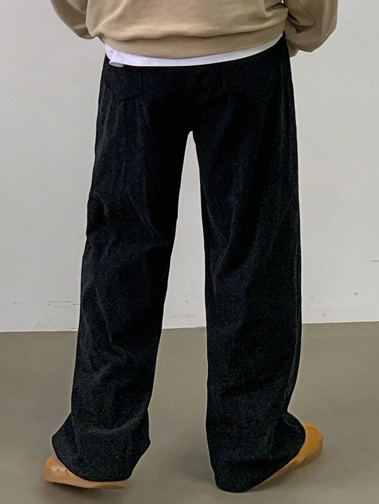 Men's Solid Color Pocketed Straight Loose Casual Pants, Versatile Men Joggers