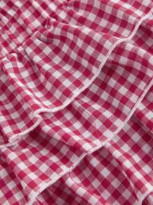 SHEIN MOD 休闲低腰格子紧身荷叶边女式超短裤返校服女式蓝白平角短裤简约日常