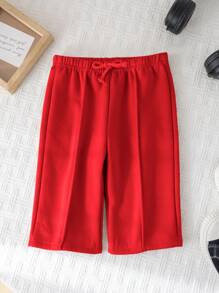 SHEIN Quần dài màu xám rộng rãi có dây rút eo cho bé gái, đa năng cho mùa thu/đông - Đỏ - Xem 4