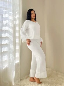 SHEIN SXY 2pcs/Set Thick Warm Comfortable Casual Versatile White Sweater Set, Autumn/Winter - White - View 5