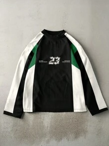 Manfinity EMRG Men's Casual Number Graphic Colorblock Round Neck Long Sleeve T-Shirt, Autumn - Black and White - View 4