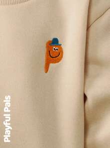 SHEIN 2 Pcs Young Boys Sets Mixed Fabric Sweatshirt & Sweatpants Cute/Vintage/Casual/Home/Outdoor Winter/Fall Outfits