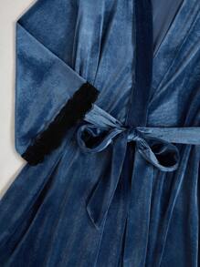 4 Pieces Set Includes Contrast Lace Velvet Camisole Top, Shorts, Pants And Robe, Fall Winter Pajama Clothes