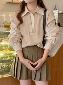 DAZY 女士衬衫，纯色，简约，休闲和日常穿着 - 卡其色 - 查看 1