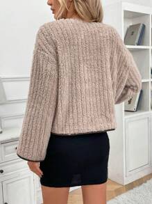 SHEIN Frenchy Chaqueta casual de mujer con mangas largas, cuello de sherpa y cordones de colores, Chaqueta de mujer con lazo, contraste y cordones, Chaqueta de franela y forro polar de manga larga cálida para otoño e invierno, Chaqueta de mujer con lazo, contraste y cordones, Chaqueta de franela y forro polar de manga larga cálida para otoño e invierno, Navidad, Acción de Gracias, Año Nuevo, Nochevieja, Térmica