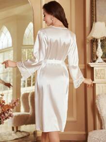 White Women Nightgown Luxeloungewear, Fall, Winter - White - View 2