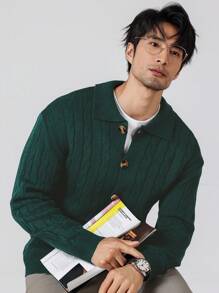 Manfinity Homme Men Front Buttoned Long Sleeve Minimalist Top, Casual Daily Wear