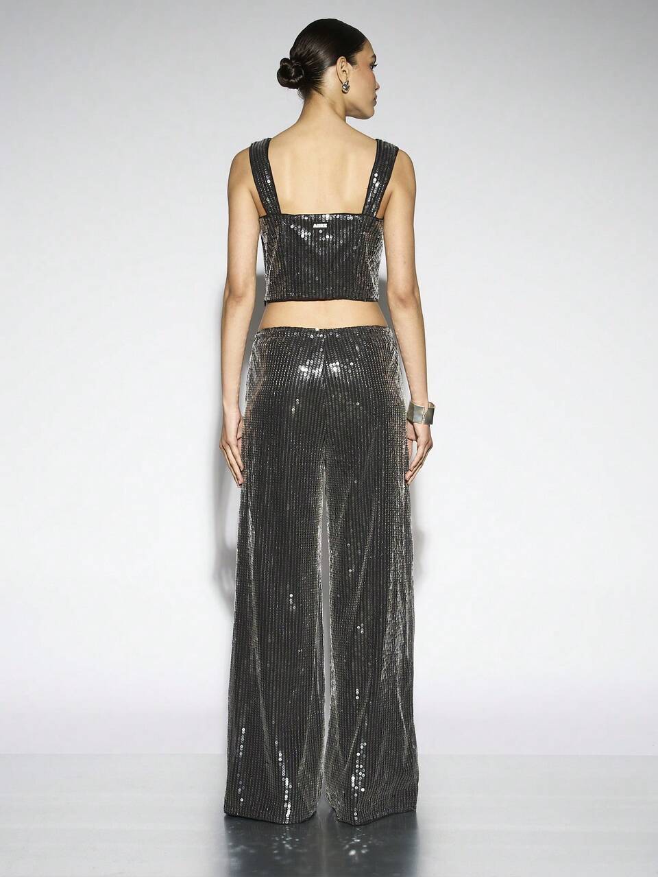 AiiRZ Sequin Tie Detail Wide Leg Trouser Set