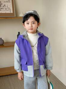 SHEIN Giacca invernale da ragazzo casual, tutto-fiammifero, da città, con cappuccio, stile da montagna, con due tonalità di grigio e viola, foderata termicamente, adatta per uso all'aperto, sport e utilizzo quotidiano - Multicolore - Visualizzare 1