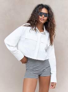 MISSGUIDED 纹理罗纹条纹毛衣短裤 - 黑與白 - 查看 1