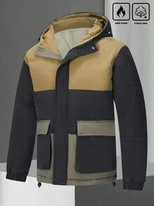 Manfinity Homme Men's Contrast Color Long Sleeve Loose Casual Hooded Padded Coat, Winter