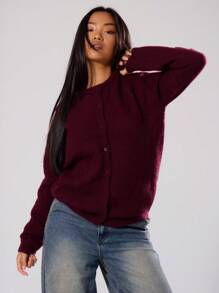 MUSERA Loose Fit Button Up Cardigan Spring Y2K 90's Casual Cute Oversized Airport Fall Back To School Autumn Winter Everyday  Work Office  Chic Sweater Spring - Chocolate Brown - View 1