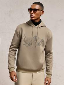 AKNOTIC Business Casual Sudadera con capucha holgada de manga larga con cordón, estampado de letras en marrón, con forro térmico, casual para otoño/invierno, adecuada para uso diario con accesorios de letras metálicas, sudadera estilo vacaciones vintage, para amigos, esposo, novio