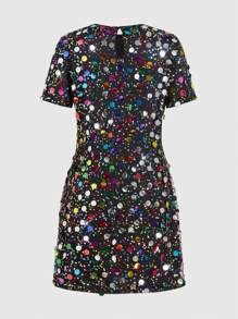 SHEIN Clasi Đầm dự tiệc mini sequin lấp lánh, Đầm cocktail tay ngắn thời trang cho nữ - Nhiều màu - Xem 11