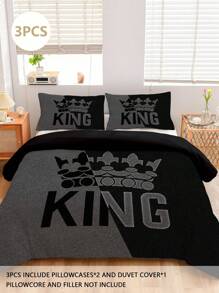 3 件皇冠字母羽绒被套：2 个枕套 + 1 个拉链羽绒被套。无内芯/填充物。100% 涤纶面料，柔软亲肤。适用于卧室、宿舍、度假露营和旅行。 - 彩色 - 查看 1
