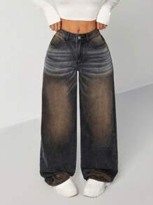 SHEIN EZwear Women's Black Loose Fit Low Waist Wide Leg Jeans