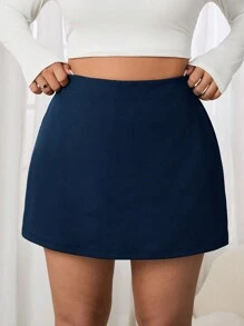SHEIN EZwear Plus Size Women Navy Pocketed Casual Fitness Sports Skorts