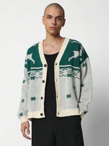 SUMWON Nordic Pattern Knitted Cardigan Winter Holiday Sweater Button Front Christmas Style Snowflake Pattern Cozy Knitwear Classic Fair Isle Design - Multicolor - View 1