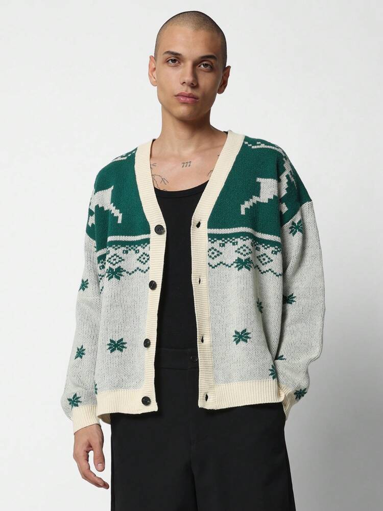 Klassischer Fair-Isle-Strickcardigan mit Knopfleiste vorne