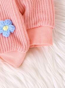 Áo len dệt kim cho bé gái mới, cổ tròn phong cách Hàn Quốc, mùa thu/đông - Hồng - Xem 4