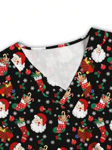 PopScrub Áo thun cổ chữ V tay dài hai túi dễ thương cho nữ, mũ đỏ Giáng sinh hình bông tuyết, áo đồng phục bác sĩ y tá in hình quà tặng Giáng sinh, áo phẫu thuật kiểm tra sức khỏe đồng phục cho nữ, áo đồng phục chải chuốt cho thú cưng, quần áo làm việc của chuyên gia dinh dưỡng, áo ngắn tay làm việc trong phòng thí nghiệm, nhiều túi, áo chức năng cho nữ có thể mặc vào dịp Giáng sinh, áo phẫu thuật in họa tiết tối màu cho nữ, áo phẫu thuật Giáng sinh - màu đen - Xem 3