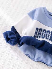 Cozy Pixies 2 pièces Ensemble de sweat-shirt col rond en tricot doux avec imprimé lettre bicolore et pantalon de jogging pour bébé garçon