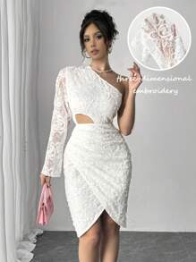 Chiquease Women Floral Jacquard Asymmetric Long Sleeve Cutout Pleated Fitted Elegant Dress Maxi Women Outfit