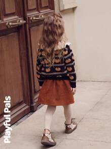 SHEIN 1 Pc Young Girl Sweater Ruffle Collar Splicing Fun Fruit Jacquard Cute/Vintage/Casual/Home/Outdoor Winter/Fall - Multicolor - View 2