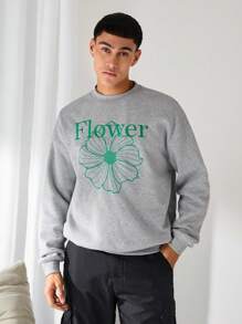 Manfinity INSISELF Sudadera holgada de cuello redondo con gráfico floral, de manga larga, color gris oscuro, para ir de salida, como regalo para amigos, esposo o novio