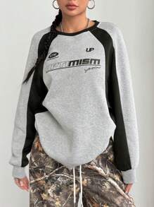 SHEIN EZwear Áo nỉ rộng thùng thình phối màu thời trang thu đông cho nữ - Nhiều màu - Xem 3