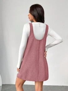 SHEIN EZwear Autumn New Corduroy Strap Women Dress