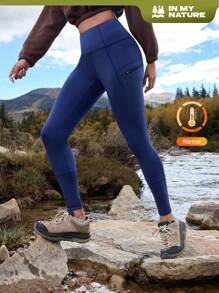 In My Nature 女士高弹力保暖内衬紧身裤，适合户外露营徒步城市通勤、提臀裤 - 藏蓝色 - 查看 1