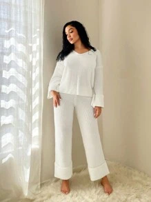 SHEIN SXY 2pcs/Set Thick Warm Comfortable Casual Versatile White Sweater Set, Autumn/Winter - White - View 4