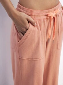Maija 女士蓬松腰部抽绳口袋羊毛裤，秋冬季保暖 - 粉色 - 查看 3