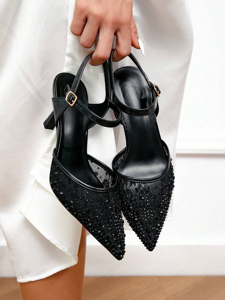 CUCCOO HITCHD Women's Pointed Toe High Heel Lace Rhinestone Elegant Party Evening Wedding Pumps Summer Shoes Summer Break Easter Prom Heels For Christmas Elegant Shoes Wedding Shoes Summer Shoes Bride Shoes
