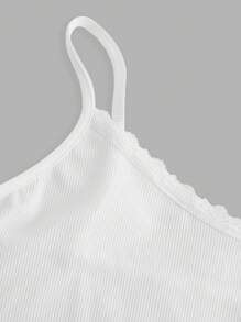 Flirla Women's Basic V-Neck Lace Trim Adjustable Spaghetti Strap Stretchy Knit Camisole Top - White - View 5