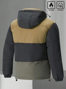 Manfinity Homme Men's Contrast Color Long Sleeve Loose Casual Hooded Padded Coat, Winter