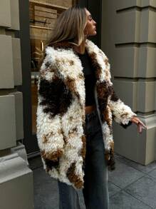 Aloruh Chaqueta informal de mujer de manga larga holgada y gruesa con estampado tie-dye, cálida y esponjosa, abrigo largo de mujer para invierno, abrigo de piel esponjoso, ropa cálida para clima frío, ropa de invierno, abrigo tipo Teddy